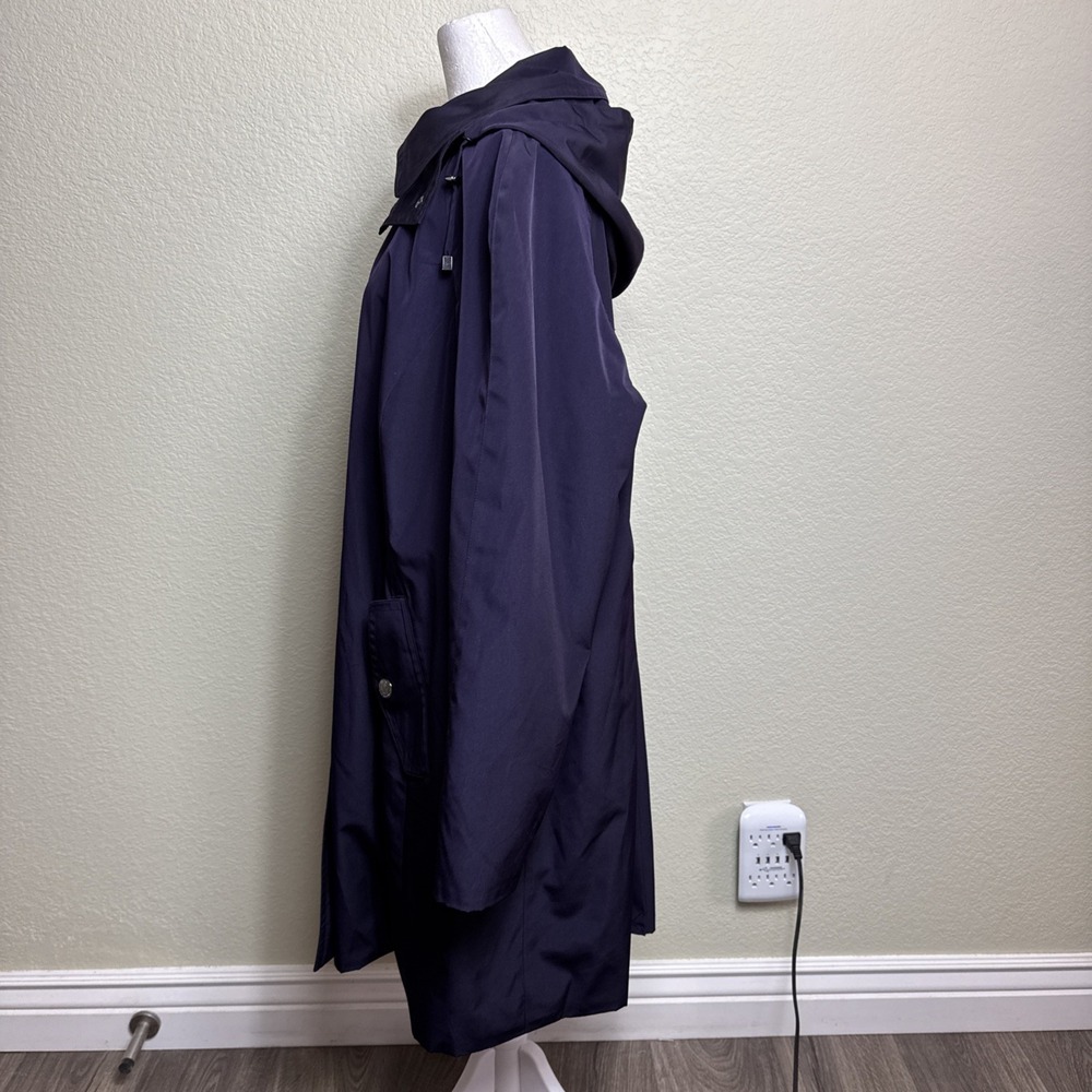 London Fog Navy Blue‎ Trench Coat Hooded Mid Length Belted Rain Jacket 2X - Picture 4 of 9
